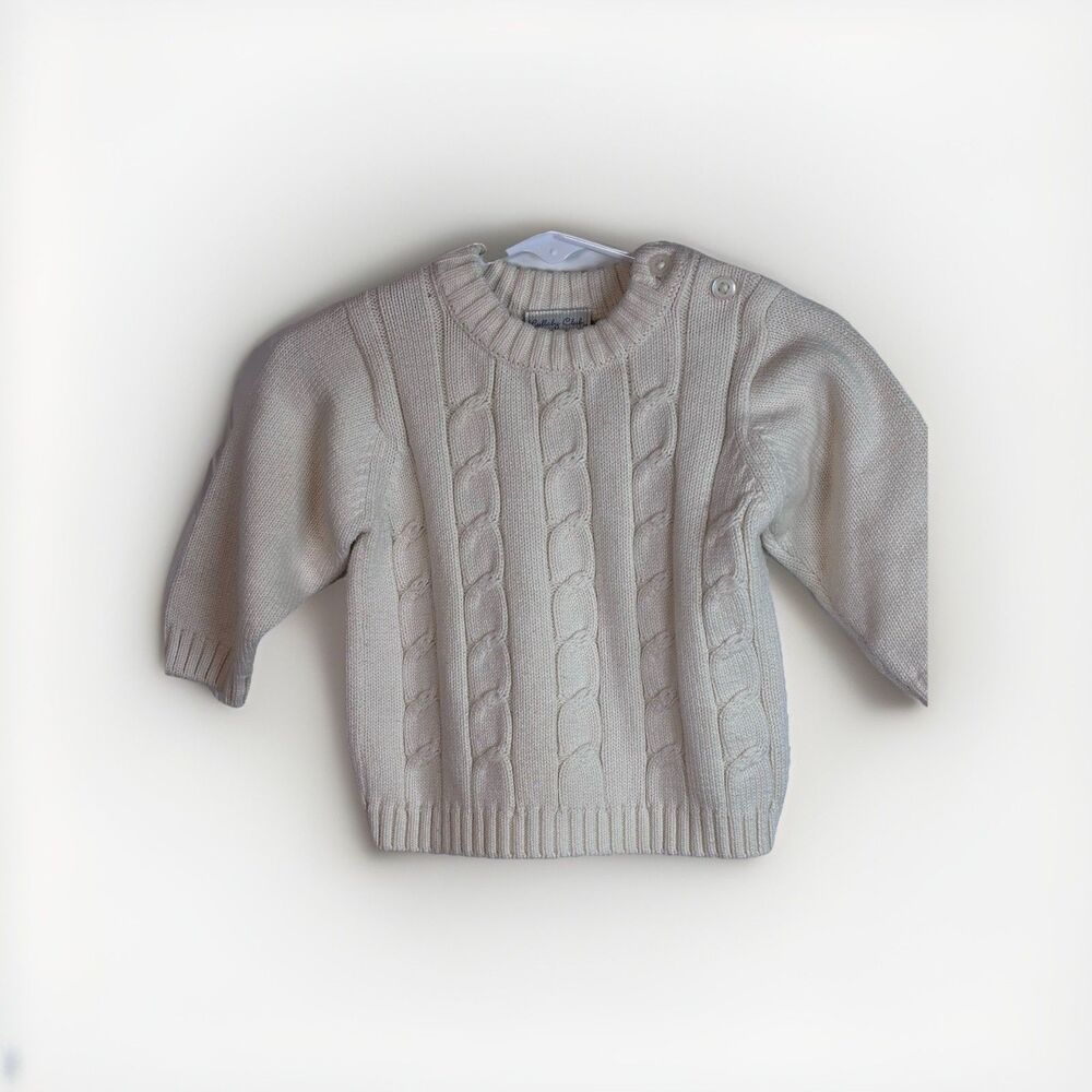 Lullaby Club Unisex  Cream Cable Knit Long Sleeve Sweaters 100% Cotton 9 Months